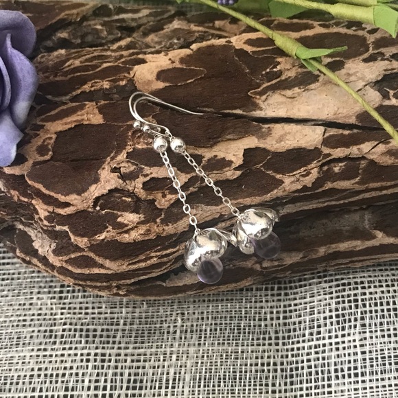 Minimalism flower crystal dangle drop earring - Picture 3 of 4